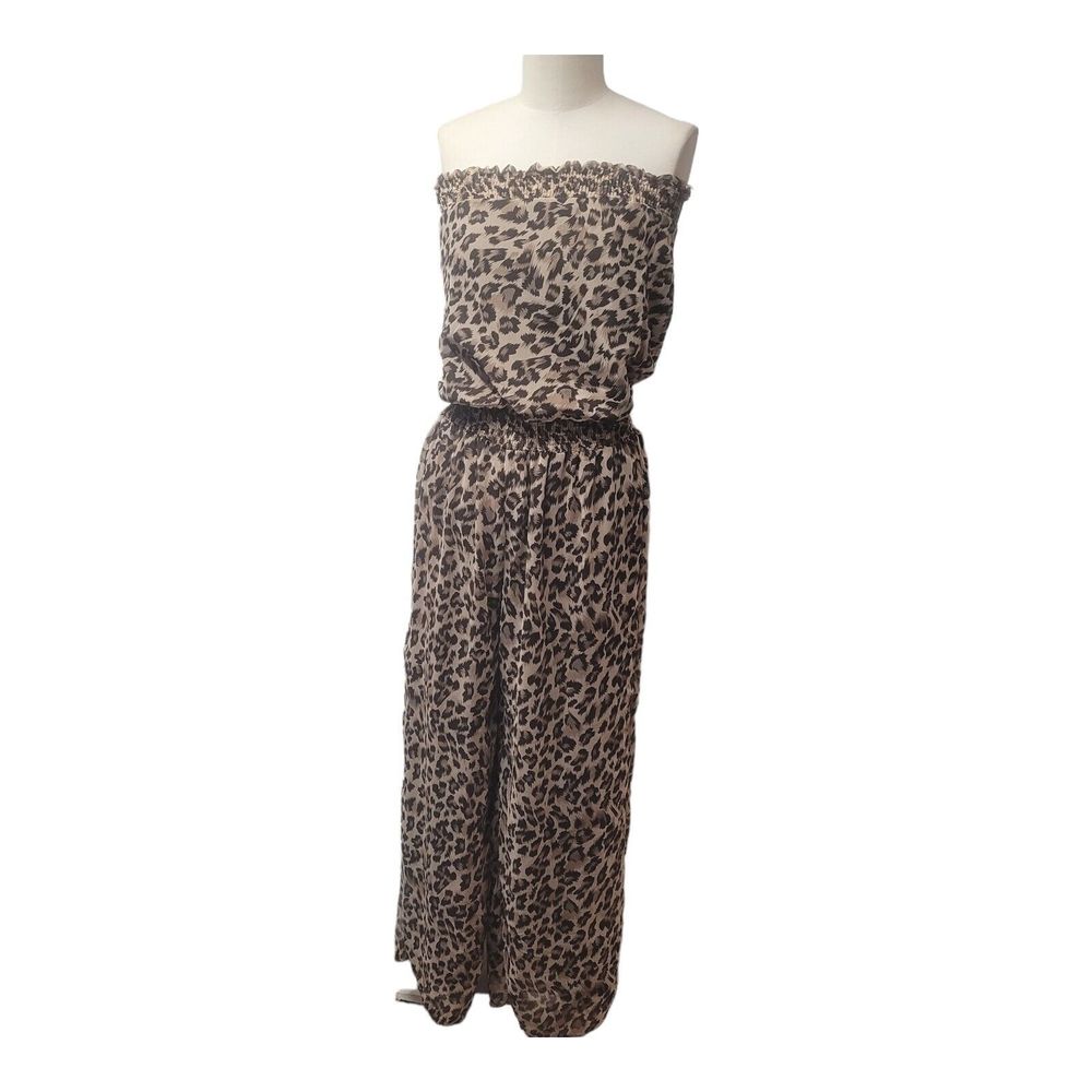 Zury Romper Animal Print Leopard Sleeveless Wide Leg Size Small / Medium